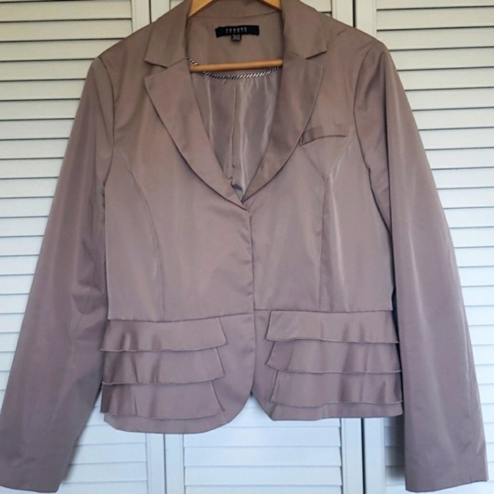 Sandro Studio Ruffle Peplum Blazer, Tan, XL